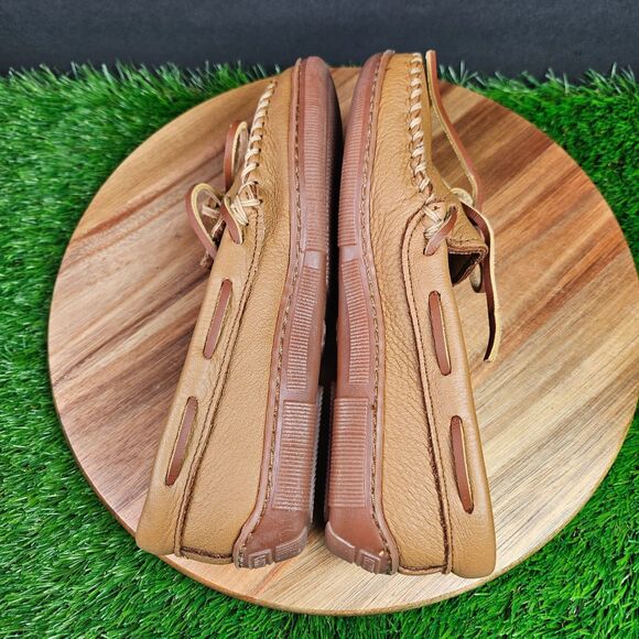 Minnetonka Classic Moosehide Moccasins 8 Shoes Soft Tan Leather Handstitched - Picture 8 of 11
